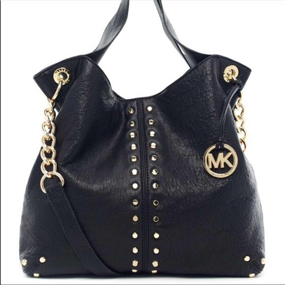 Michael Kors Astor Studded Leather Carryall Large Tote Bag Black - Picture 3 of 12